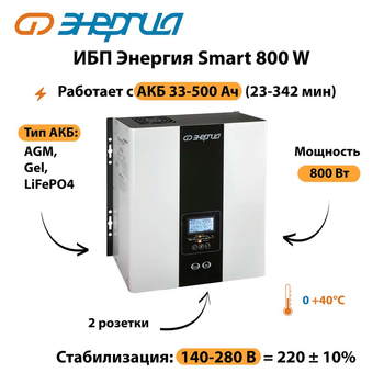 ИБП Энергия Smart 800W - ИБП и АКБ - Энергия ИБП Smart - . Магазин оборудования для автономного и резервного электропитания Ekosolar.ru в Нижнем Новгороде